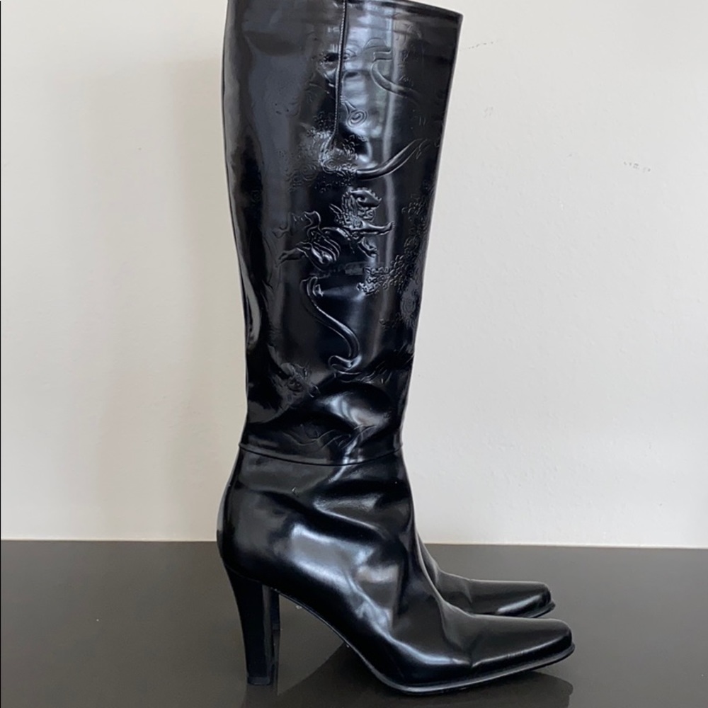 Black leather tall boots